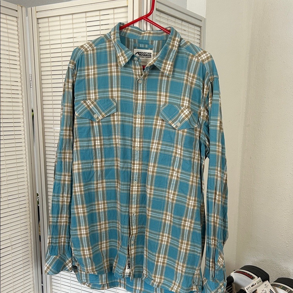 Mountain Khakis Men's Blue and Cream Plaid Shirt
